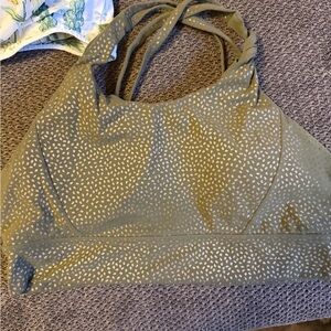 BuffBunny Olive Halter Sports Bra with Metallic Dot Print